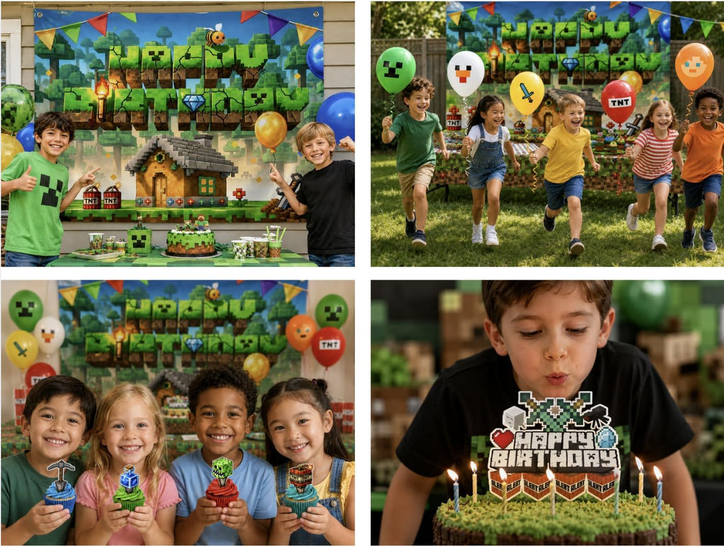 HappySet™ Pixel Birthday Party Decorations Kit with Backdrop