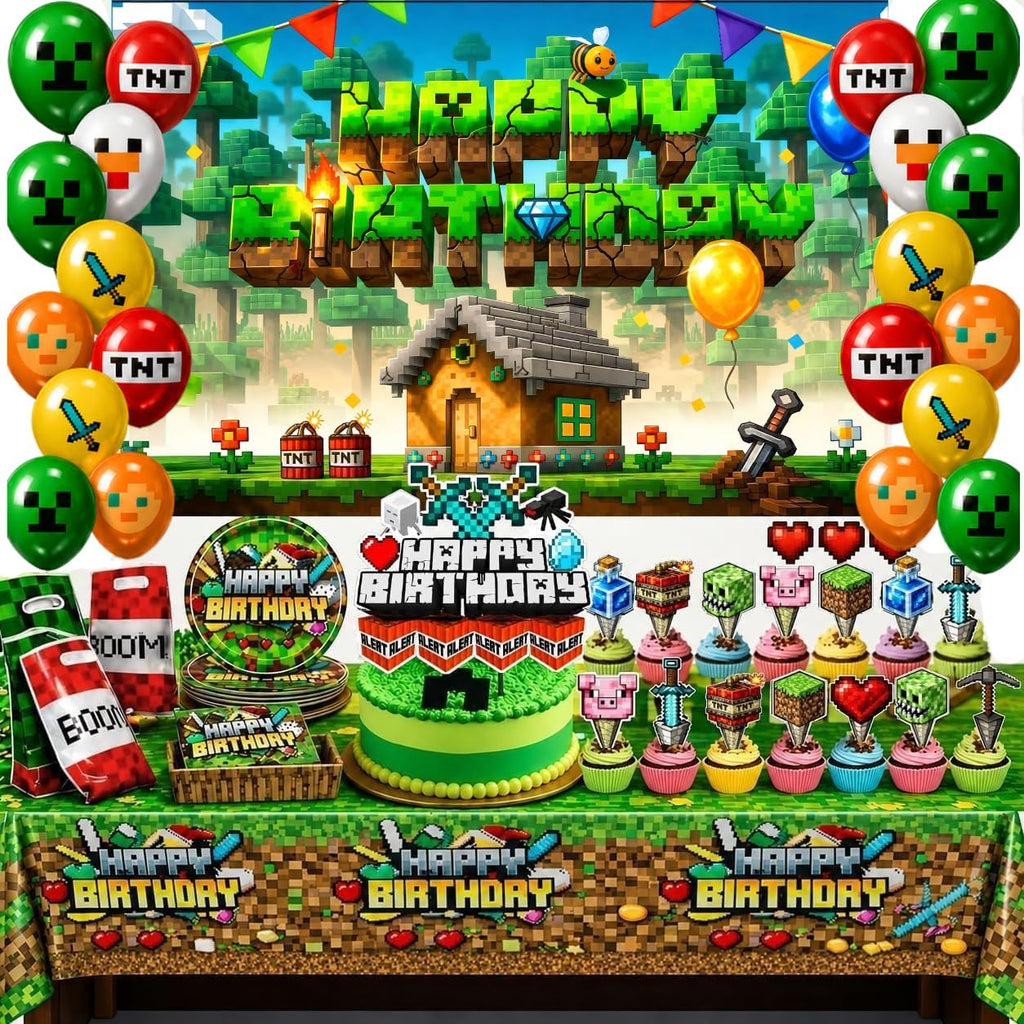 HappySet™ Pixel Birthday Party Decorations Kit with Backdrop