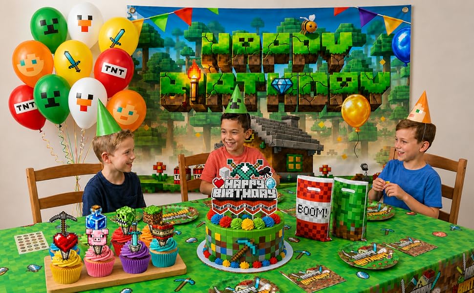 HappySet™ Pixel Birthday Party Decorations Kit with Backdrop