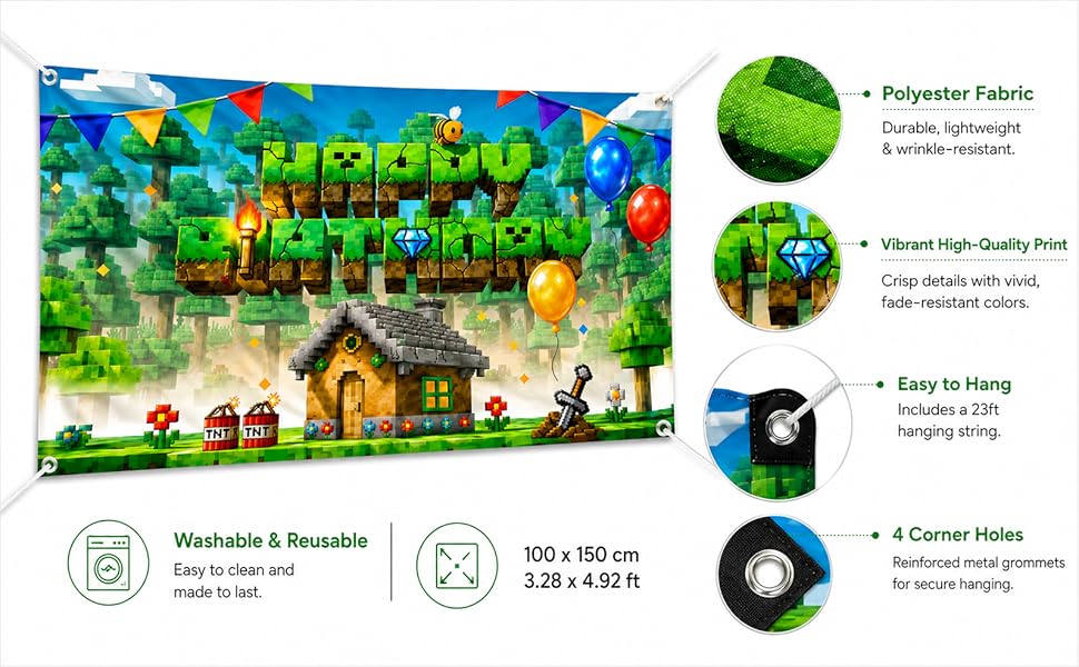 HappySet™ Pixel Birthday Party Decorations Kit with Backdrop