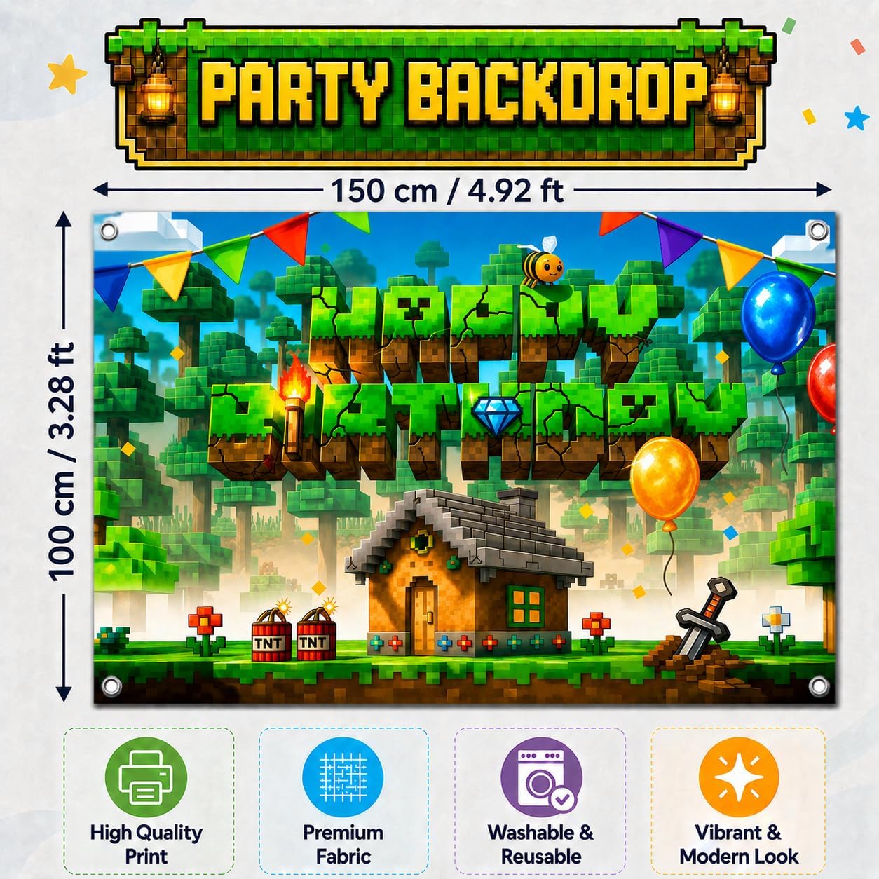 HappySet™ Pixel Birthday Party Decorations Kit with Backdrop