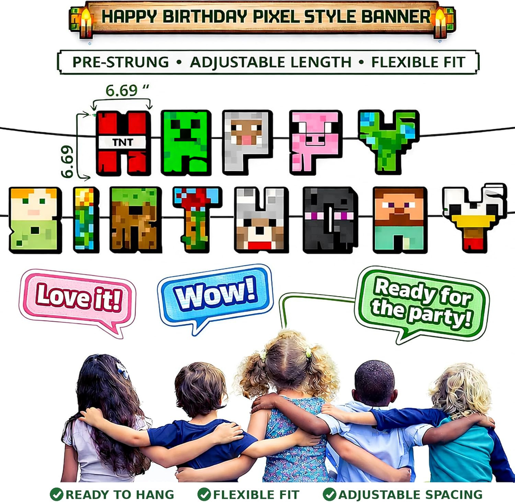 HappySet™ Pixel Birthday Party Decorations Kit with Banner