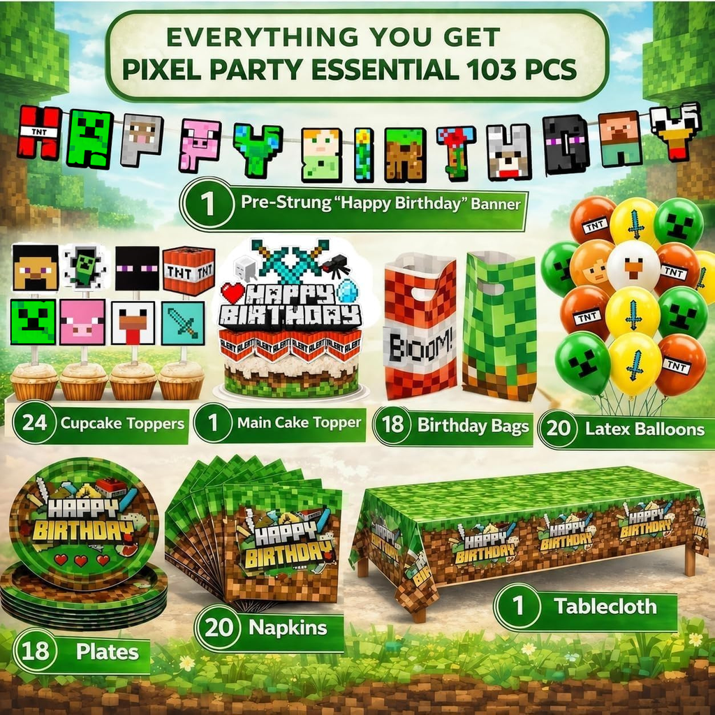HappySet™ Pixel Birthday Party Decorations Kit with Banner