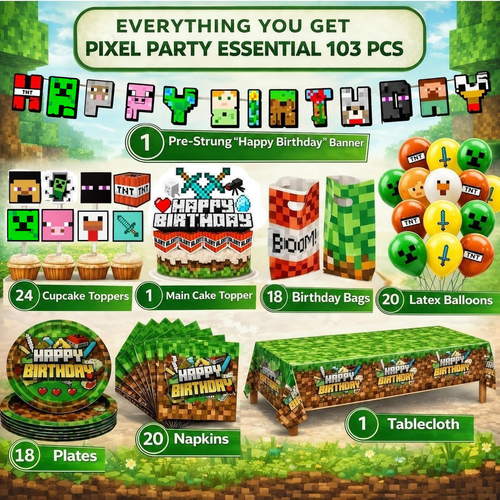 HappySet™ Pixel Birthday Party Decorations Kit with Banner
