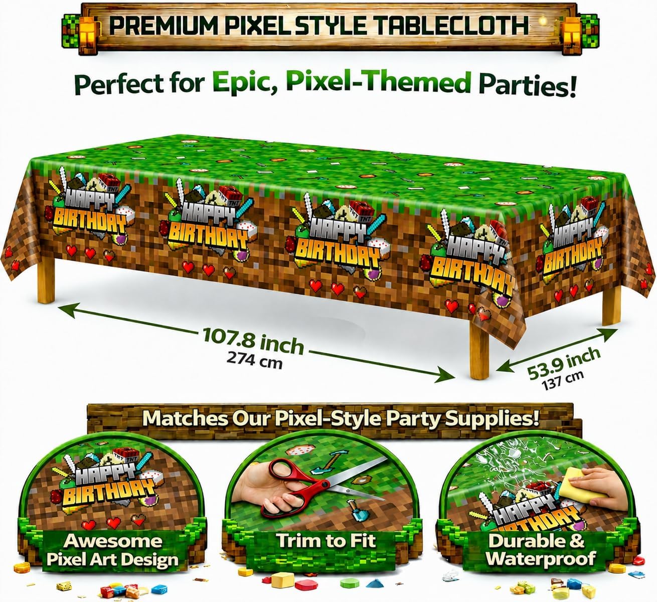 HappySet™ Pixel Birthday Party Decorations Kit with Banner
