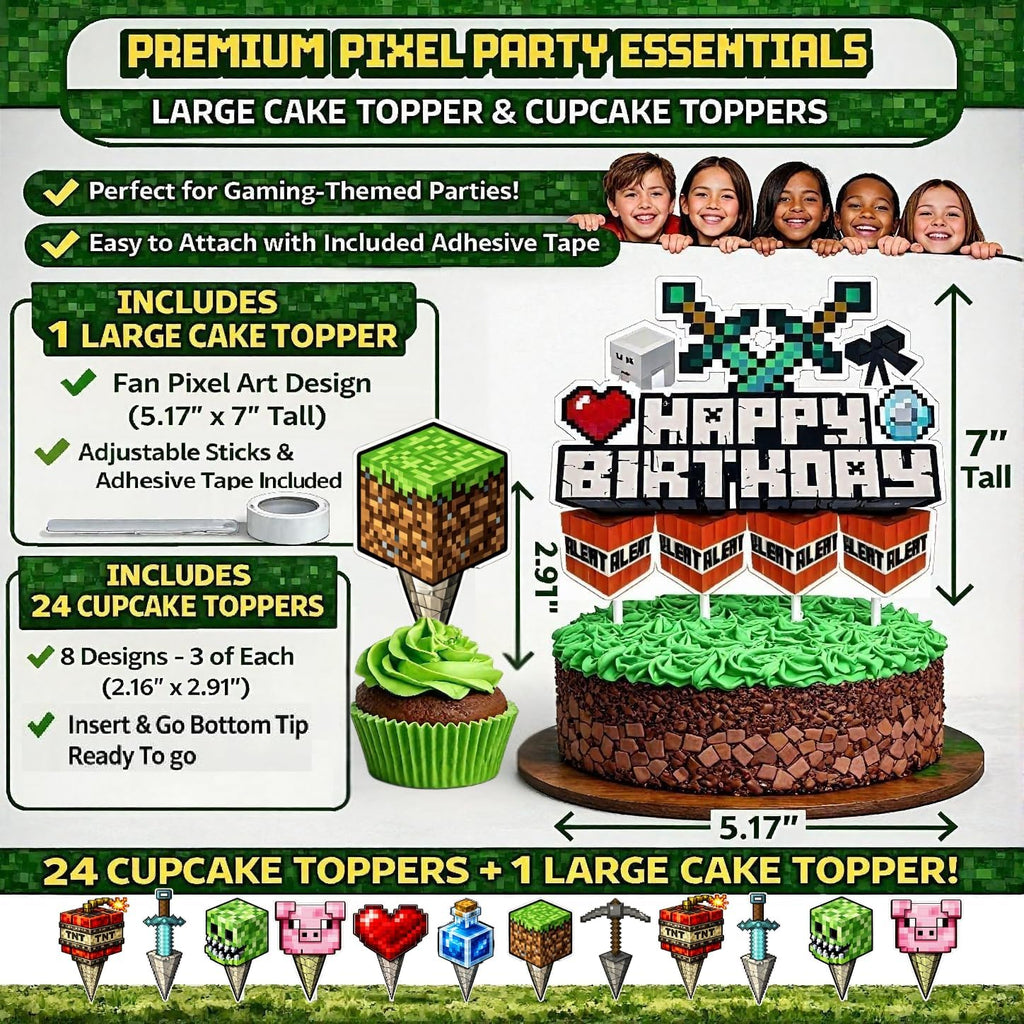 HappySet™ Pixel Birthday Party Decorations Kit with Backdrop