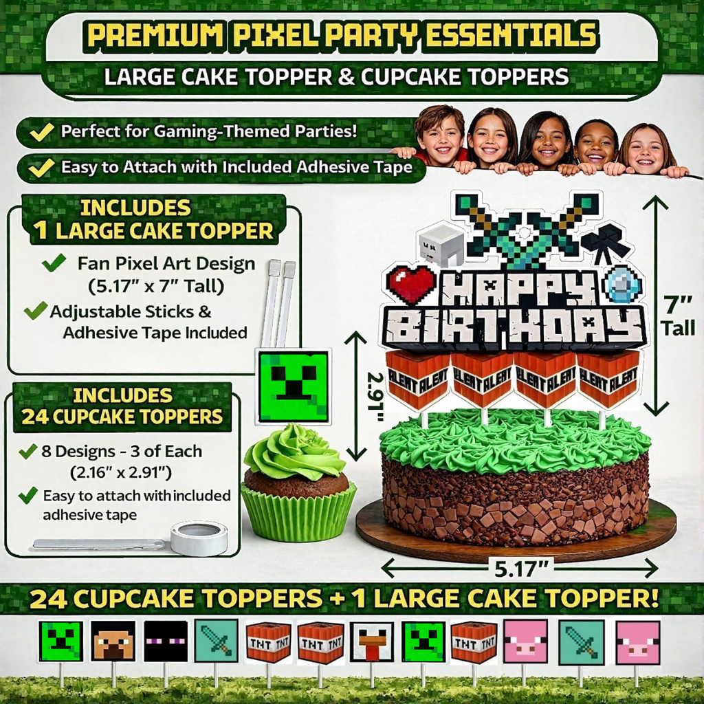 HappySet™ Pixel Birthday Party Decorations Kit with Banner