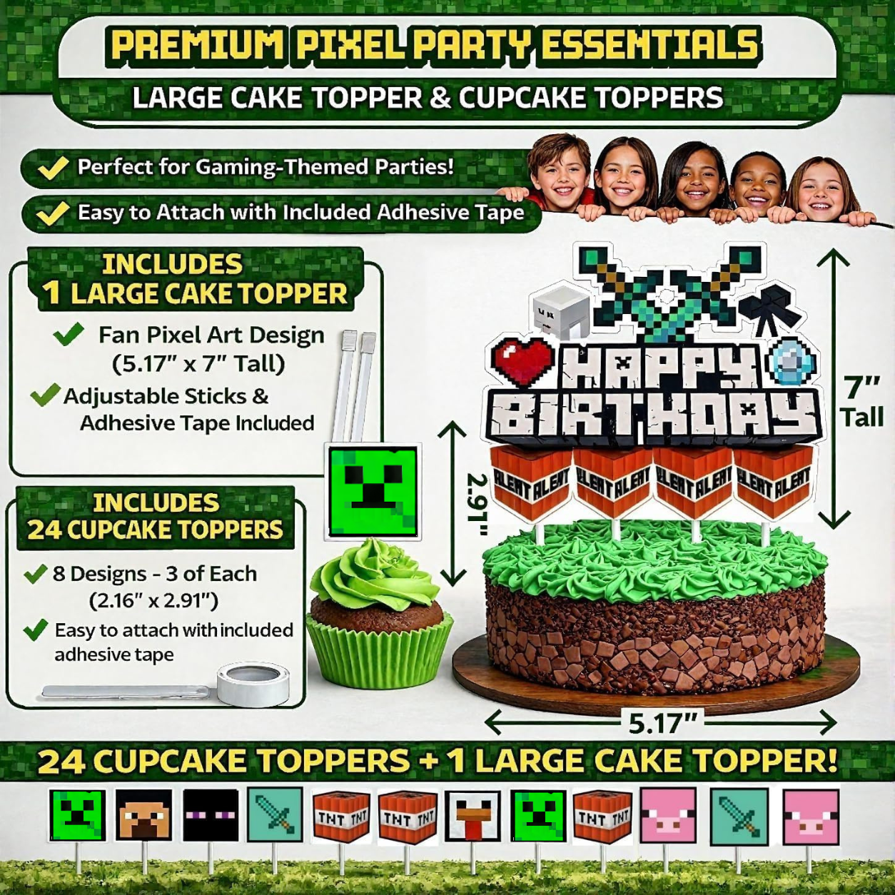 HappySet™ Pixel Birthday Party Decorations Kit with Banner